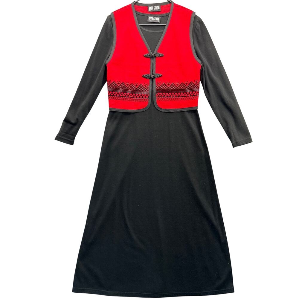 AGB Byer California Vintage 90s Red Vest Long Sleeve Maxi Dress Women Medium